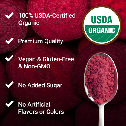 Total Beets Organic Beet Root Powder, Beetroot Supplement for Circulation & Blood Flow, Usda-Certified Organic, Unflavored, 60 Servings