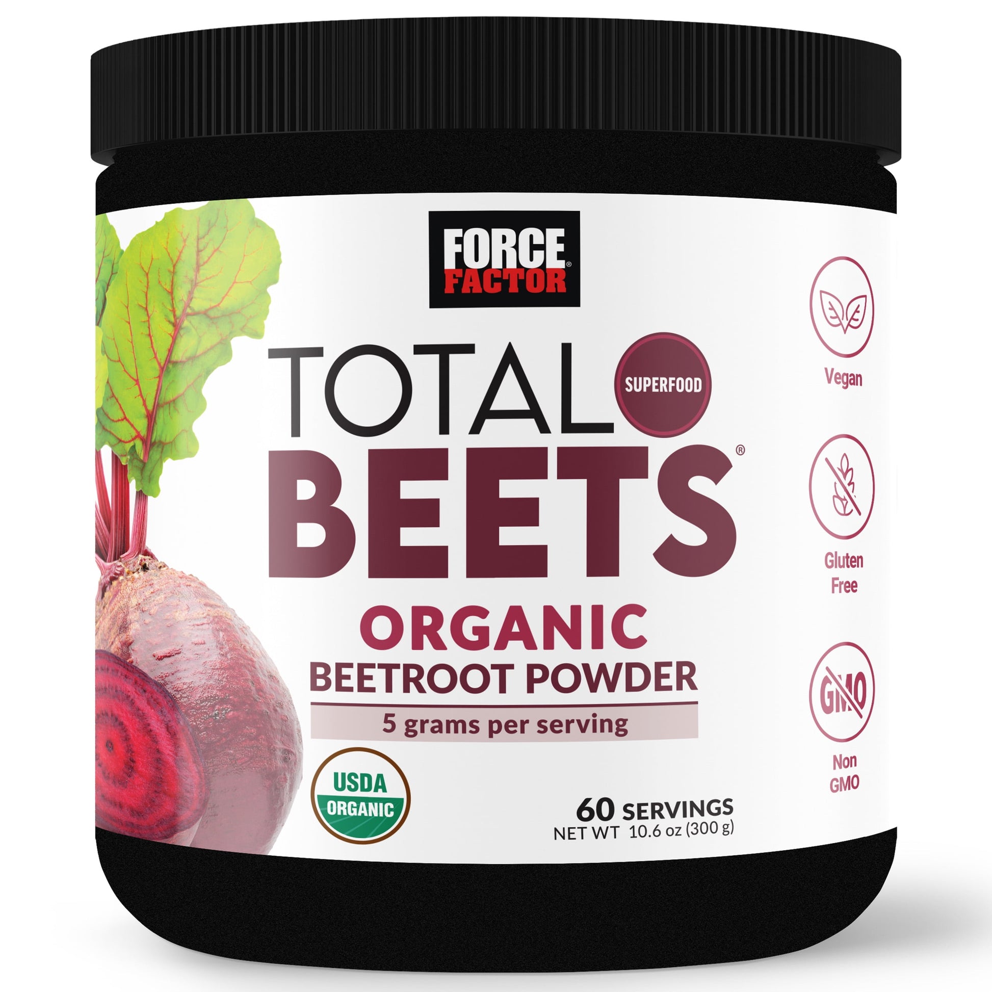 Total Beets Organic Beet Root Powder, Beetroot Supplement for Circulation & Blood Flow, Usda-Certified Organic, Unflavored, 60 Servings