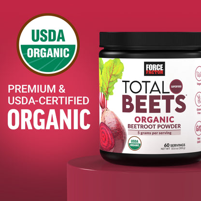 Total Beets Organic Beet Root Powder, Beetroot Supplement for Circulation & Blood Flow, Usda-Certified Organic, Unflavored, 60 Servings